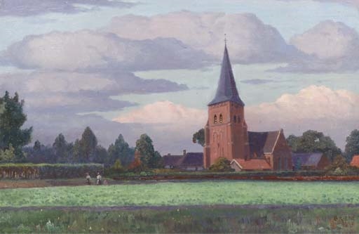 Evening sun over a Dutch landscape by Johan Briedé, 1942