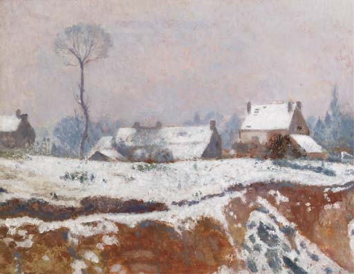 Artwork by Georges Lemmen, Paysage sous la neige - Landscape in winter, Made of oil on panel
