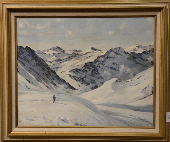 Near Davos, Skiing in the snowy mountains by Eric Sloane
