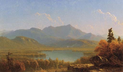 Artwork by Sanford Robinson Gifford, Mote Mountain from Echo Lake, New Hampshire, Made of oil on canvas laid down on board