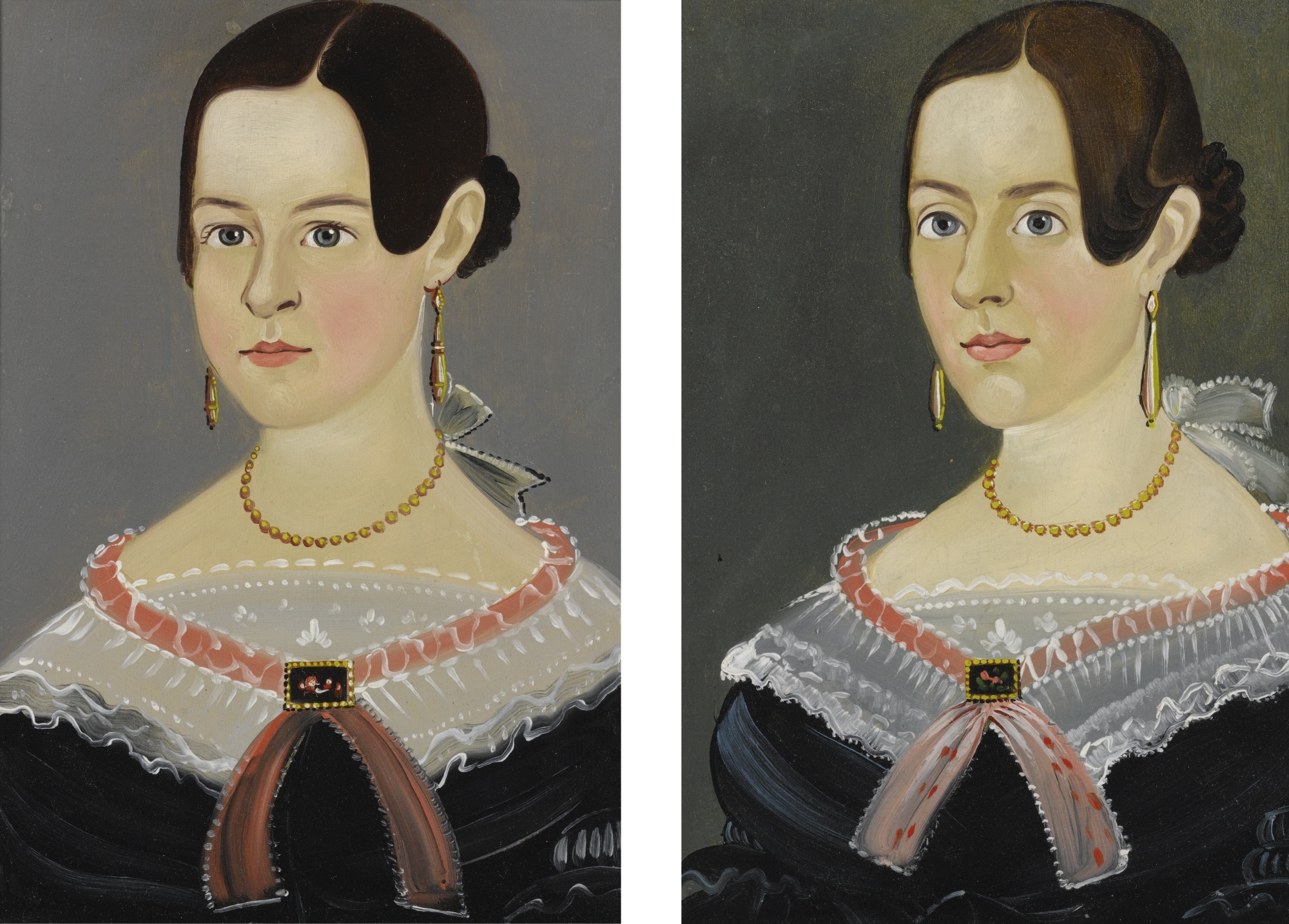 Artwork by Sturtevant J. Hamblin, AMER, PORTRAITS OF PHOEBE JEWETT AND HANNAH M. JEWETT: A PAIR, Made of oil on artist board