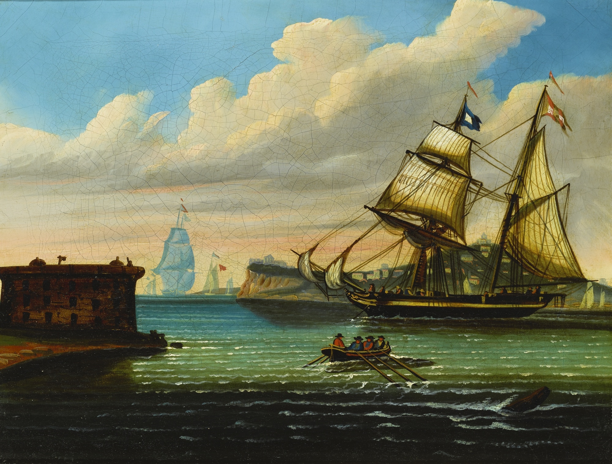 Thomas Chambers NEW YORK HARBOR WITH CASTLE GARDEN AND SHIPS (Circa