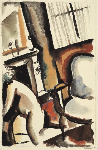 Nach links gehender Akt in Interieur by Gustave Buchet