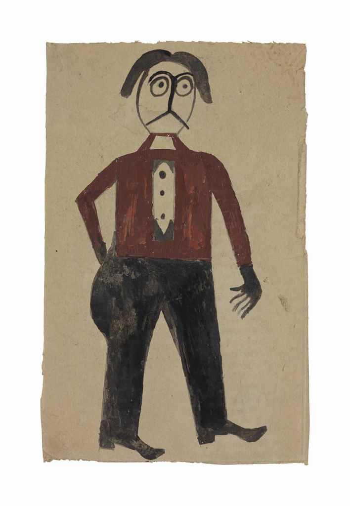 Artwork by Bill Traylor, Man with Red Shirt, Made of tempera and graphite on repurposed card