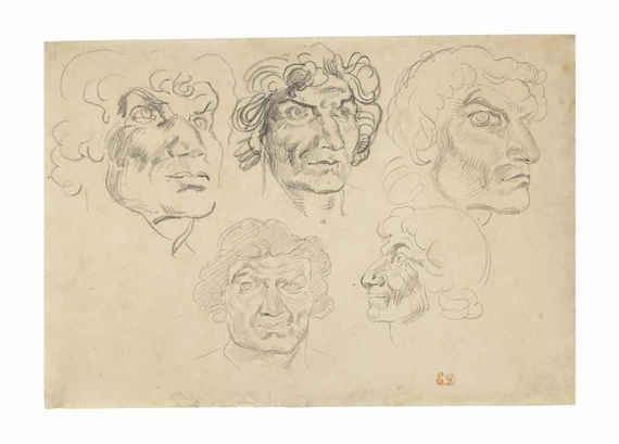 Study of five heads by Eugène Delacroix