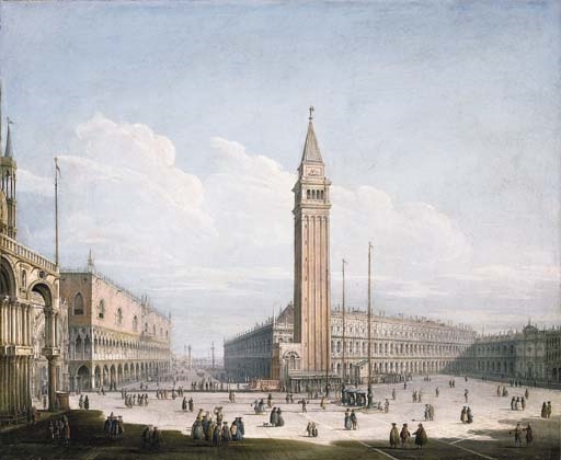 Artwork by Antonio Joli de Dipi, The Piazza San Marco and the Piazzetta, Venice, looking south-west from the Torre dell'Orologio, with St. Mark's Cathedral, the Doge's Palace, the Library, the Procuratie Nuove and the Church of San Geminiano, Made of oil on canvas