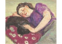 Black cat and woman by Noboru Hasegawa