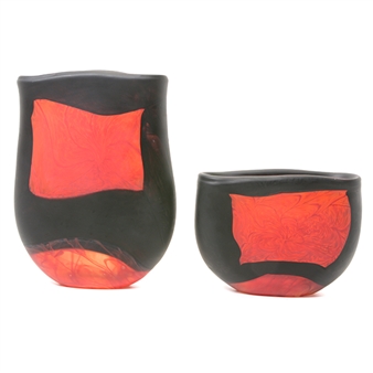 Pair of Red and Black U-Shaped Vases - Noel Hart