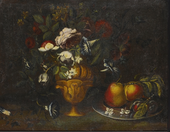 WITH PEARS AND FLOWERS: STILL LIFE