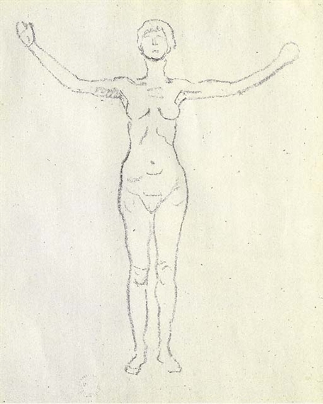 Stehender Frauenakt mit ausgestreckten Armen by Ferdinand Hodler, circa 1900