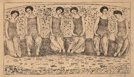 Die Heilige Stunde mit sechs Figuren by Ferdinand Hodler, 1911