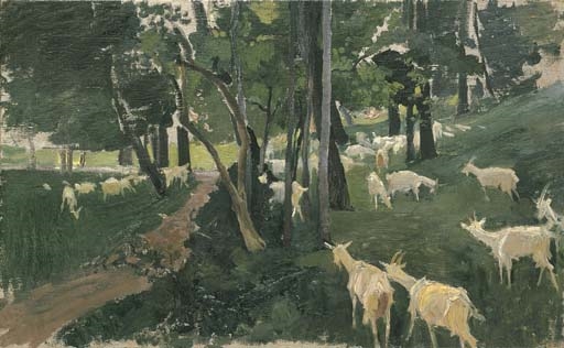 Ziegen am Waldesrand by Ernest Biéler