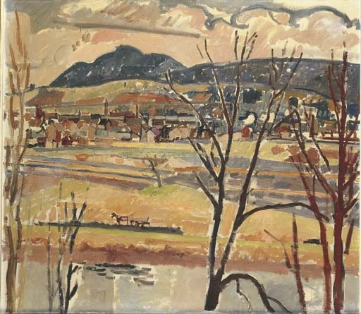 Frühlingslandschaft, Blick gegen Schlieren Unterengstringen by Max Gubler, 1942