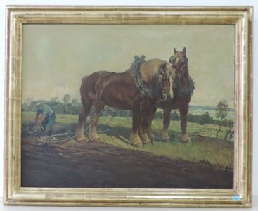 Pferdegespann vor dem Pflügen by Iwan Edwin Hugentobler, 1936