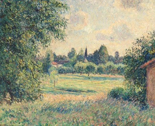 Camille Pissarro | A summer Landscape with a Village in the distance
