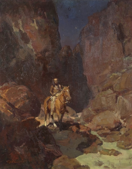 Wil Timpe | Silent Watch, Native American on horseback in rocky terrain ...