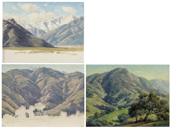 3 works:1Green Hills 2 Unfinished Mountains 3 Unfinished Mountains with Snow by Paul Grimm