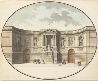 3 Works: La fontaine de la rue de Grenelle & avec deux impressions de la gravure de Janinet, l'une en couleur - Jean-Nicolas-Louis Durand