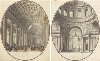 5 Works: L'intérieur de l'église Saint Philippe du Roule; et L'intérieur de l'église du Val-de-Grâce & avec les deux gavures de Janinet, et une gravure de la façade de l'église du Val-de-Grâce - Jean-Nicolas-Louis Durand