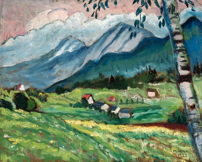 Tal mit Bauernhäusern by Gabriele Münter, 1923