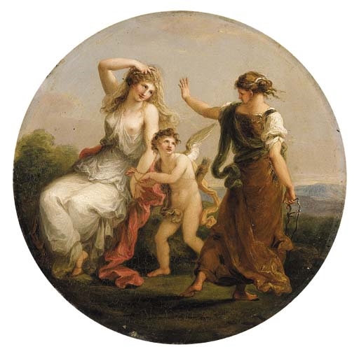 Artwork by Angelica Kauffmann, Die Schönheit, gefesselt von der Liebe, verlassen von der Klugheit und 1792 zwischen, Made of Oil on copper