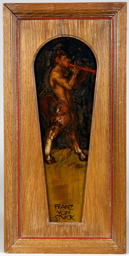 Artwork by Franz von Stuck, Satyr mit Flöte, Made of oil on wood