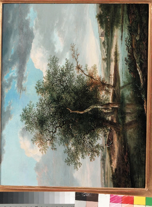 Artwork by Fredericus Theodorus Renard, A river landscape with a traveller resting by trees, anglers and a shepherd beyond, Made of oil on panel