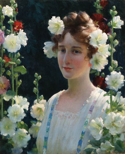 Among the Hollyhocks by Charles Courtney Curran, 1908