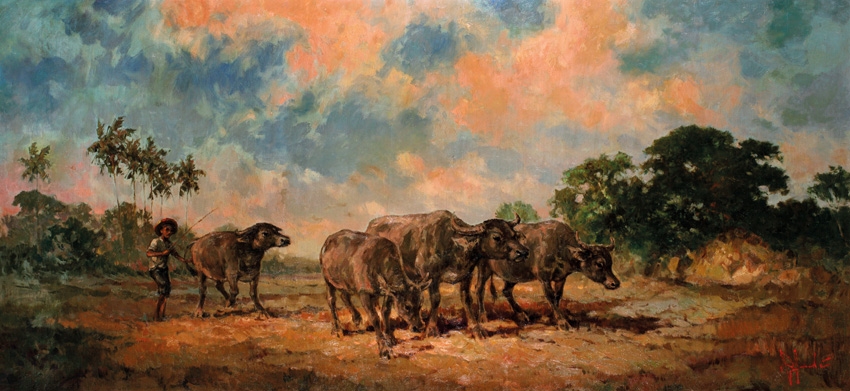 Artwork by R. Hadi, Gembala Kerbau, Made of Oil on canvas