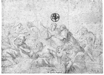 Prophets and saints on a cloud, after Correggio (?) - Ignazio Enrico Hugford