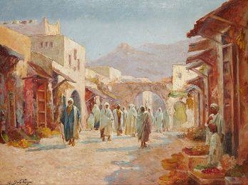 Rue animée à Tetouan by Alexis Auguste Delahogue