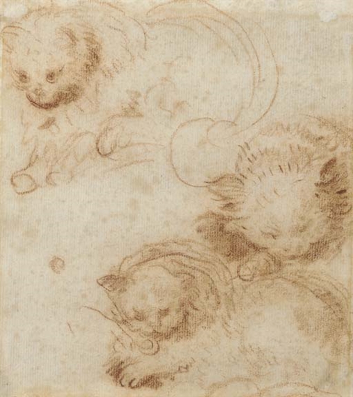 Trois études de chats by Jean-Honoré Fragonard
