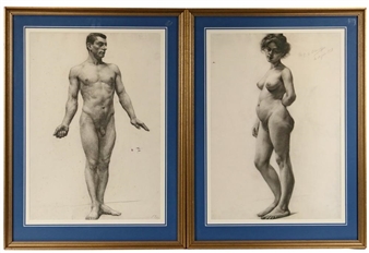 Two Full-Length Nude Studies, Male and Female - Edwin C. Eldridge