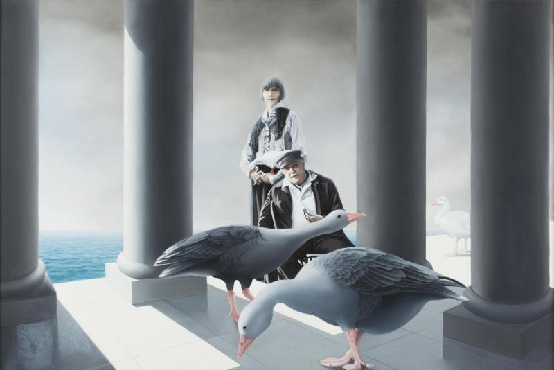 Artwork by Genevieve Dael, Man and Woman with Geese, Made of oil on canvas