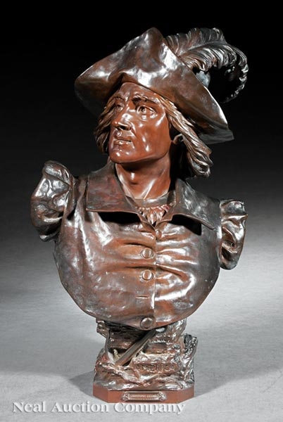 Artwork by Jean Jules Cambos, Bronze Bust of Christopher Columbus, Made of Bronze