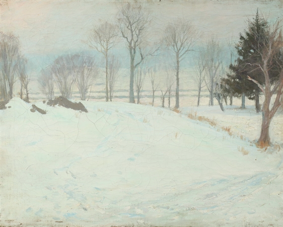 SNOW SCENE NEAR  GREENWICH, CONNECTICUT, FAIRFIELD, COUNTY by John Henry Twachtman