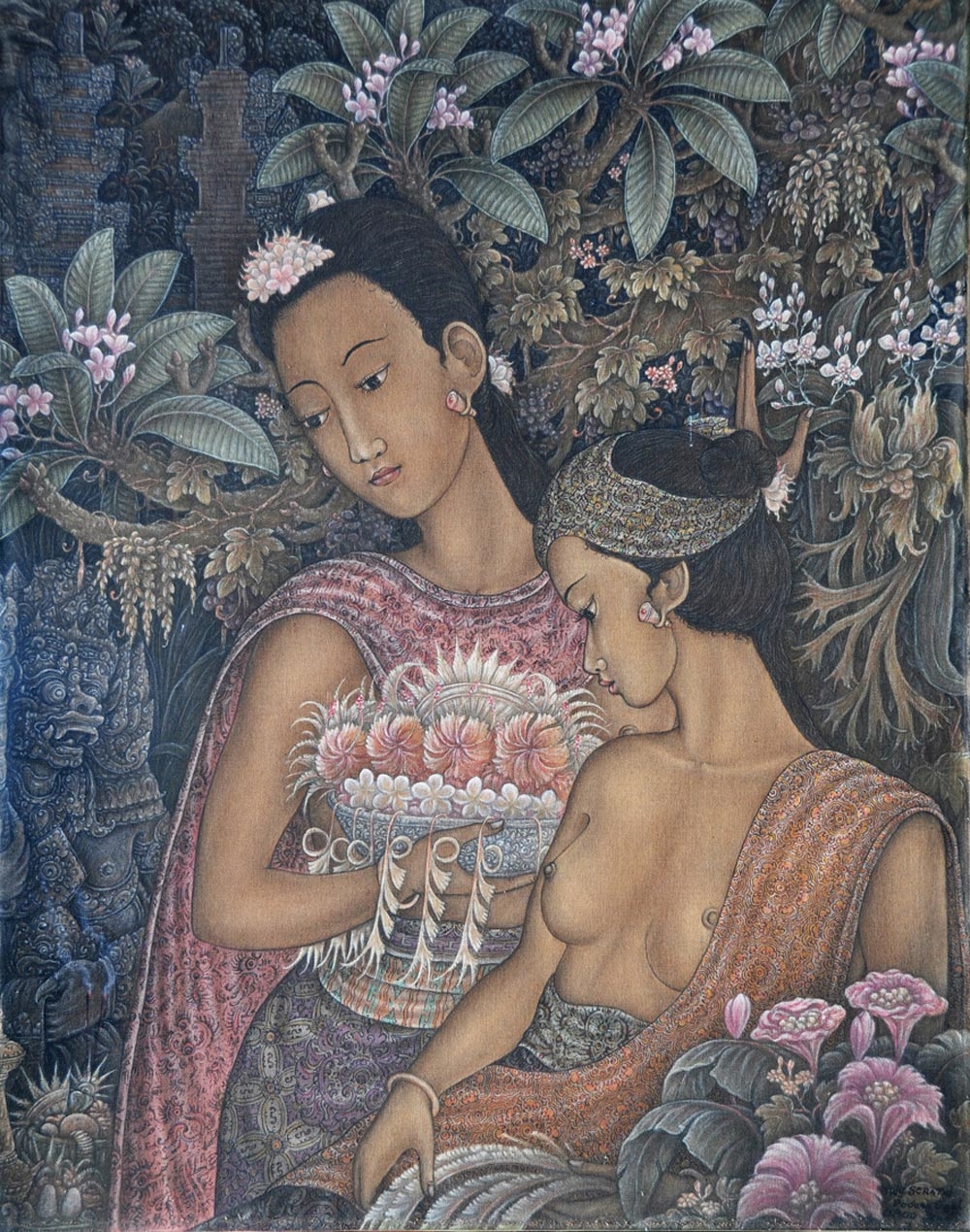 Artwork by I Wayan Serathi, Dua Gadis Bali, Made of acrylic on canvas