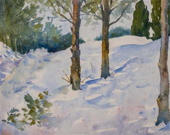 Three Works: Winter Landscape,  Rocks Overlooking Lake and  Landscape with Gentlemen - John Lavalle