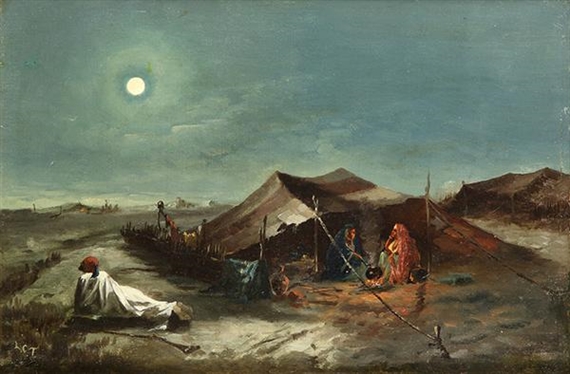 Orientalist Scene with Figures and Tent by Louis Comfort Tiffany
