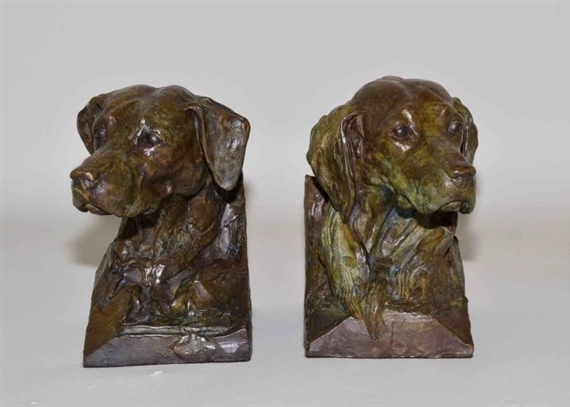 2 works, portrait pair bookends by Walter Matia, 1995