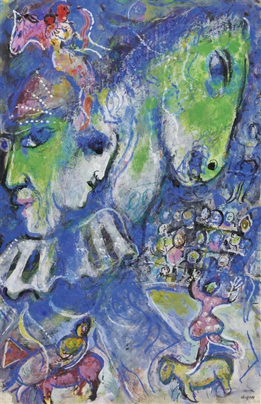 DEUX PROFILS VERTS AU CIRQUE by Marc Chagall, 1966