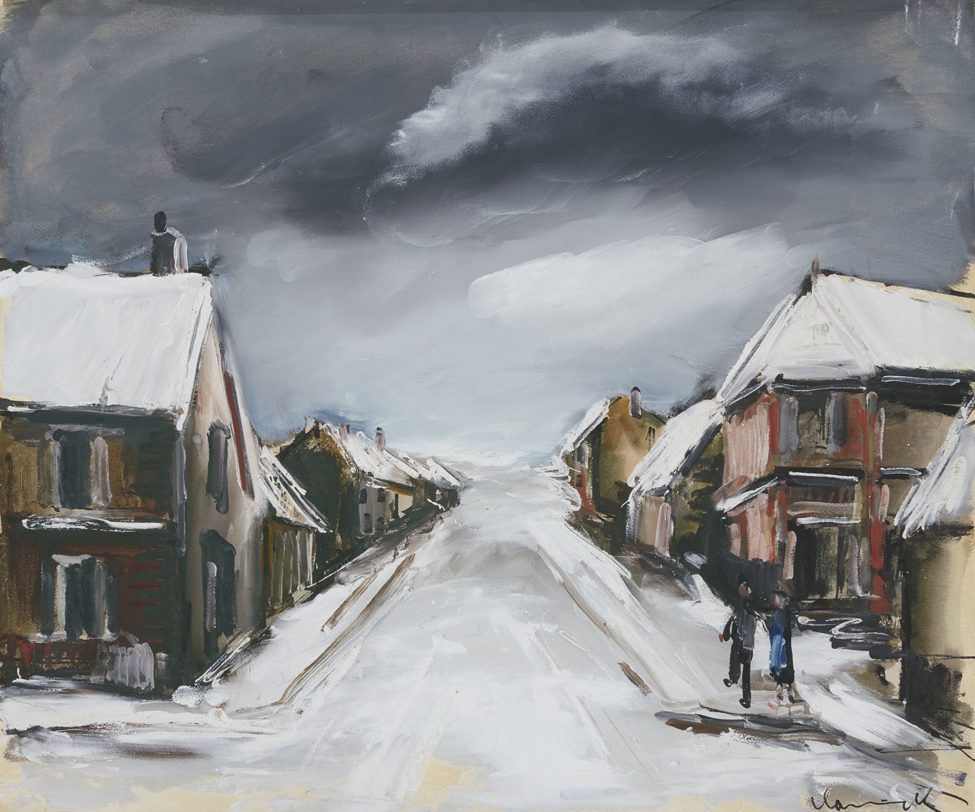Artwork by Maurice de Vlaminck, RUE SOUS LA NEIGE, Made of gouache on paper