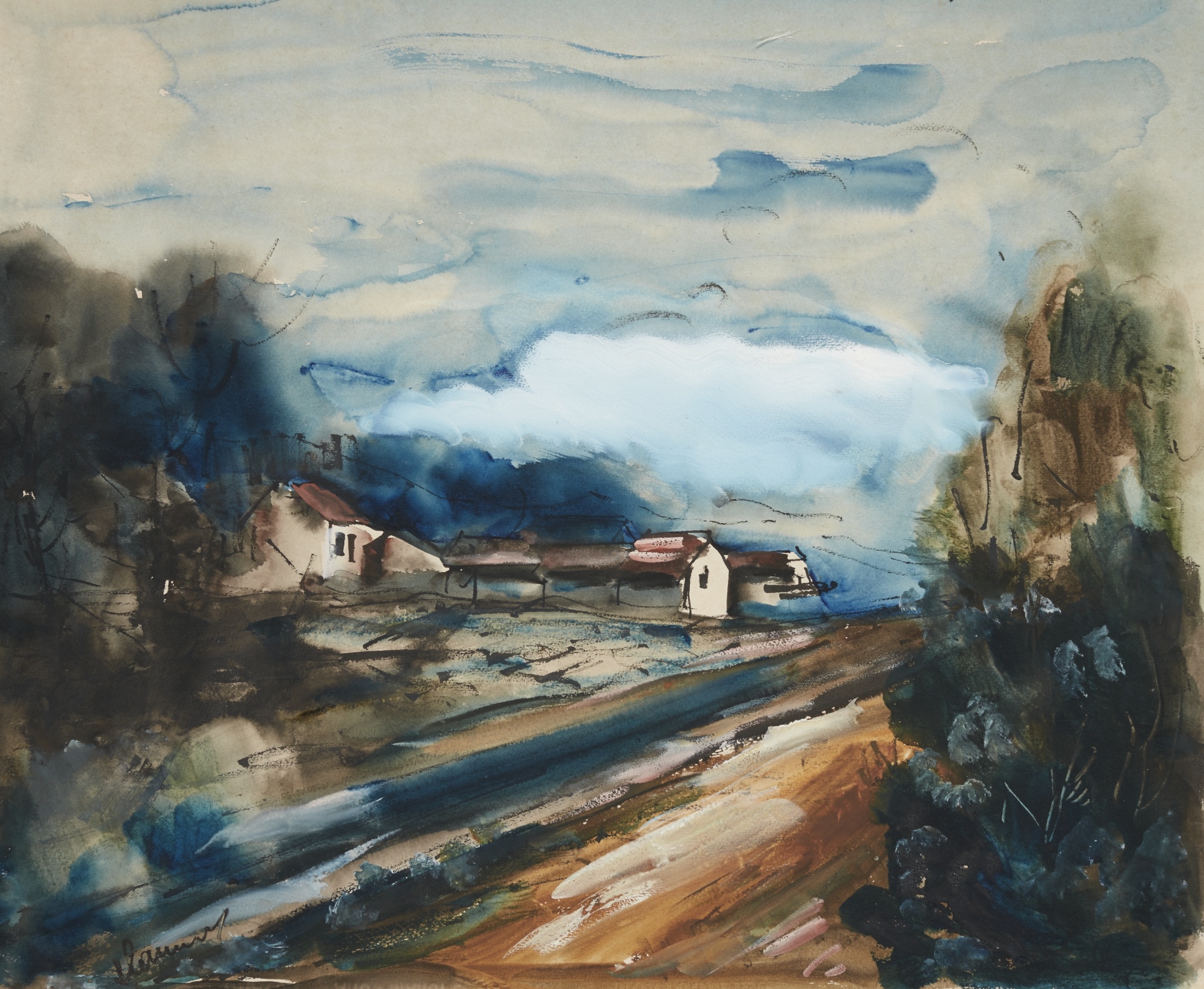 Artwork by Maurice de Vlaminck, VILLAGE, Made of gouache, watercolour, brush and ink, chalk and pencil on paper