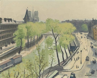 Tableau Toile "Le Quai Des Grands-Augustins, Printemps" D'Albert Marquet - Reproduction Encadrée Prête à Accrocher