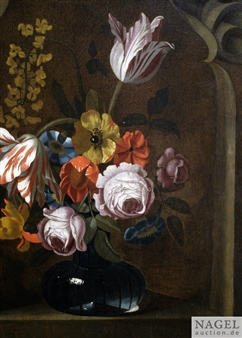 Blumenstrauß in gläserner Vase in einer Wandnische - Frans Veerendael