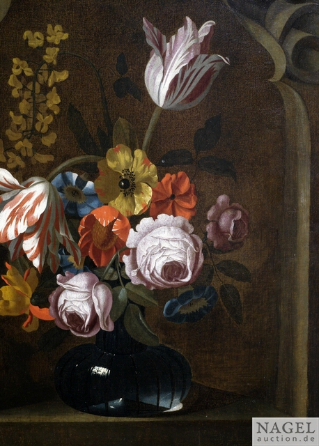 Artwork by Frans Veerendael, Blumenstrauß in gläserner Vase in einer Wandnische, Made of oil on canvas