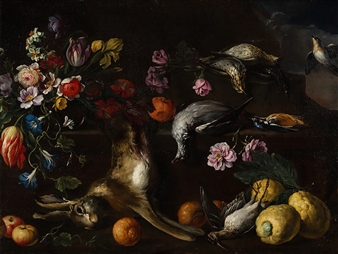 Hunting Still Life with Flowers - Giovanni Stanchi