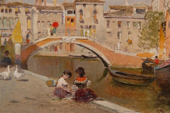 Pittoreske Szene an einem Kanal in Venedig by Cézár Herrer