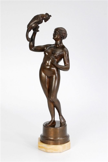 Frauenakt mit Papagei by Monogrammist E.U.J. 