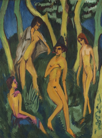 VIER AKTE UNTER BÄUMEN (FOUR NUDES UNDER TREES) by Ernst Ludwig Kirchner, 1913